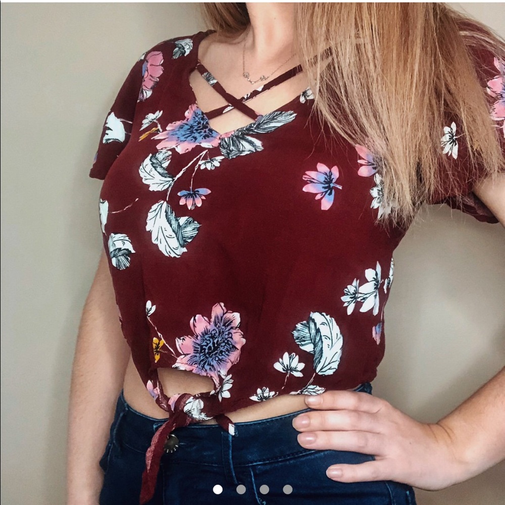 Maroon Floral Crop Top